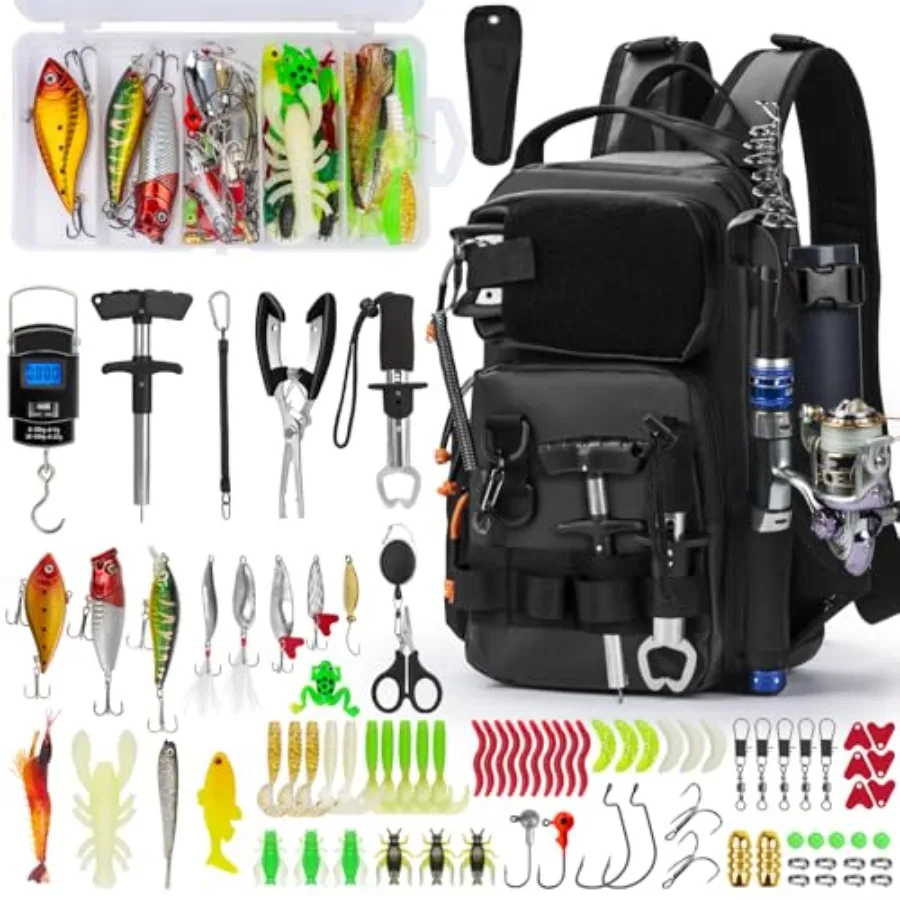 Fishing Backpack with Rod Holder, Fishing Tool Kit, Water-Resistant Bag With Fishing Lures Kit, Fishing Tackle Box and Pliers S
Fishing Backpack with Rod Holder, Fishing Tool Kit, Water-Resistant Bag With Fishing Lures Kit, Fishing Tackle Box and Pliers S