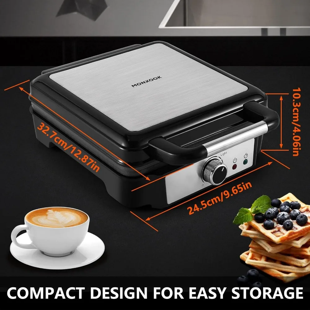 4-Slice Non-Stick Square Waffle Maker, Anti-Overflow Waffle Iron with Browning Knob, Indicator Lights, 1200W, Silver/Black
4-Slice Non-Stick Square Waffle Maker, Anti-Overflow Waffle Iron with Browning Knob, Indicator Lights, 1200W, Silver/Black