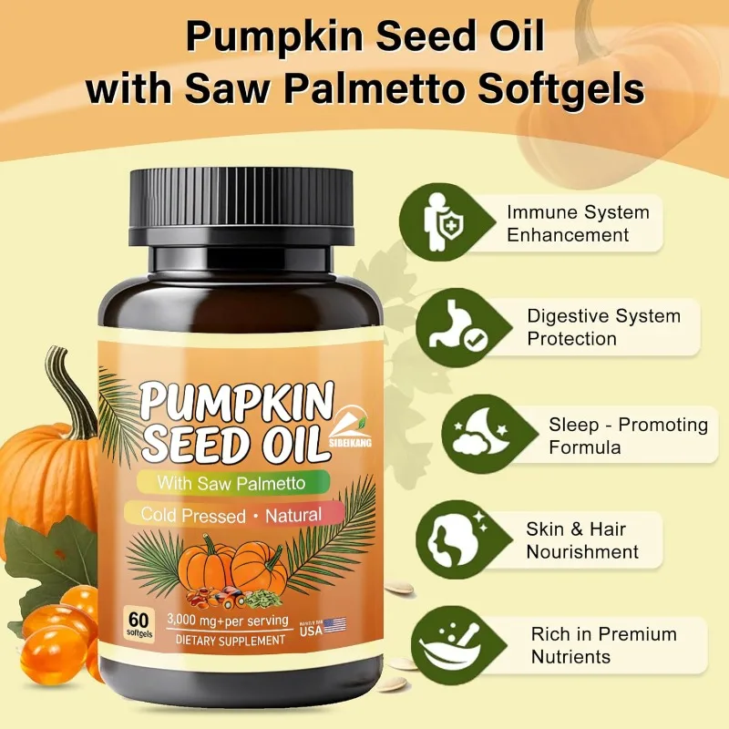 Pumpkin Seed Oil and Saw Palm Cold Pressed Capsules - Used for Hair Growth, Prostate and Bladder Health | 60 Soft Capsules
Pumpkin Seed Oil and Saw Palm Cold Pressed Capsules - Used for Hair Growth, Prostate and Bladder Health | 60 Soft Capsules