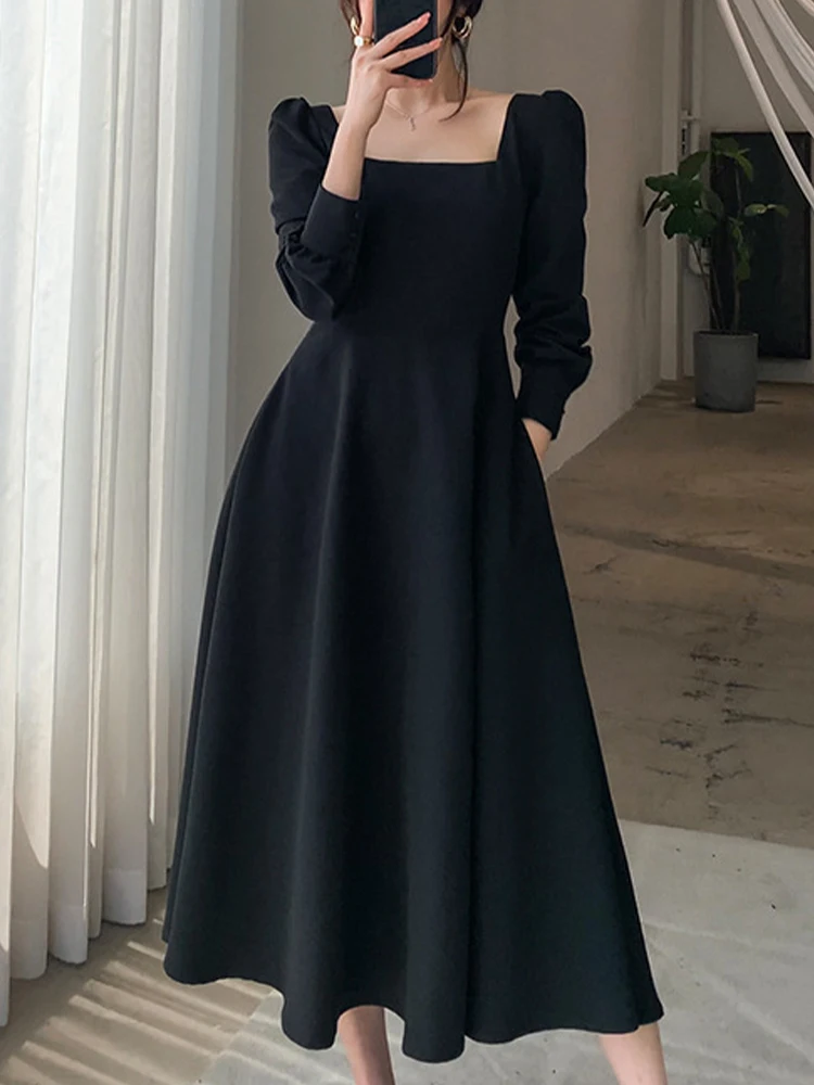 Black Long Dresses Women Elegant Backless Summer Dress Female Korean Fashion Long Sleeve Dress Ladies Square Collar Vestidos
Black Long Dresses Women Elegant Backless Summer Dress Female Korean Fashion Long Sleeve Dress Ladies Square Collar Vestidos