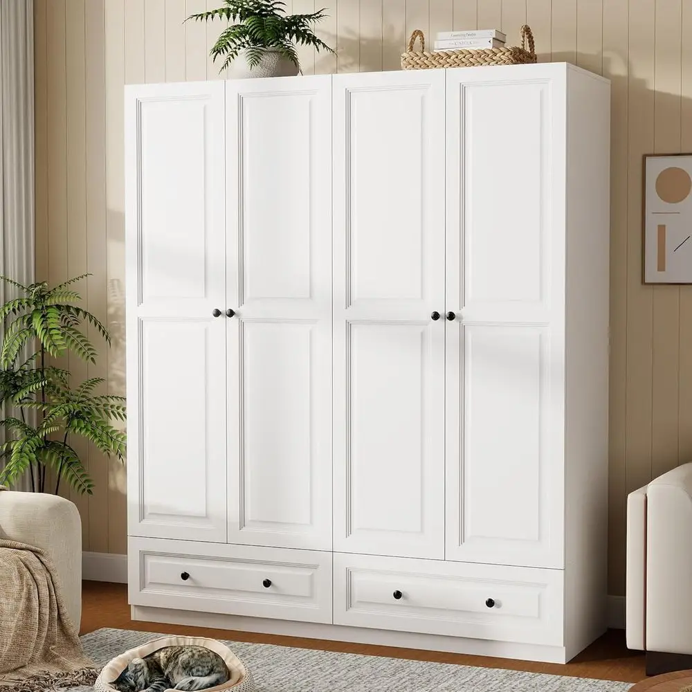White 74 4-Door Armoire Wardrobe Closet with Drawers and Hanging Space
White 74 4-Door Armoire Wardrobe Closet with Drawers and Hanging Space