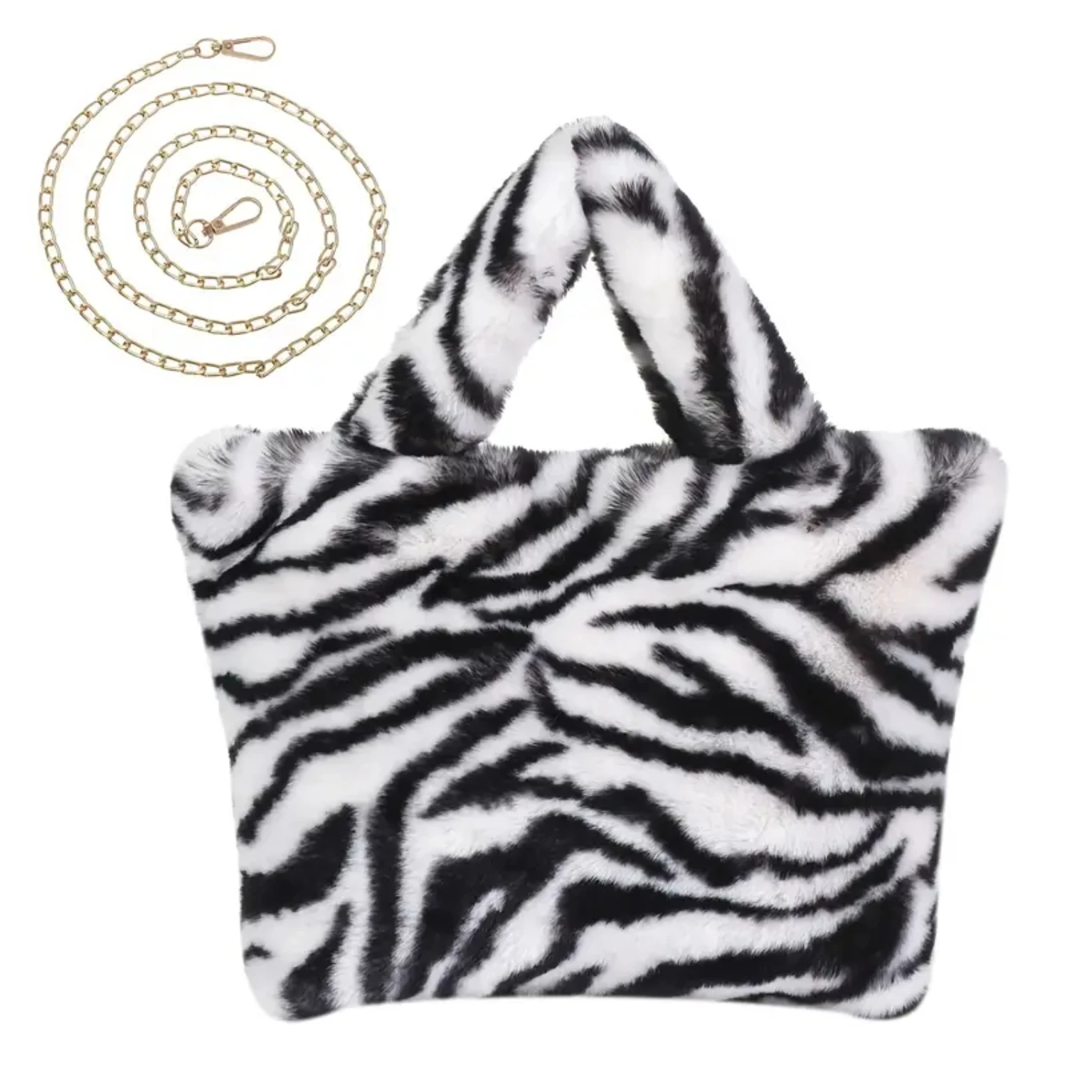Chic and fashionable, this trendy Fluffy Imitation Wool Tote Bag features a stylish Zebra pattern and convenient snap button clo
Chic and fashionable, this trendy Fluffy Imitation Wool Tote Bag features a stylish Zebra pattern and convenient snap button clo