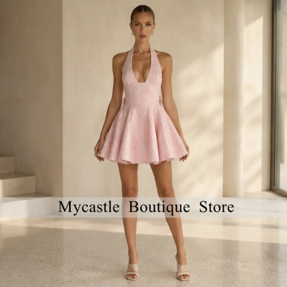 Halter Neck Sequin Customized Pink A Line Mini Cocktail Party Dresses with Bow Back Formal Homecoming Gowns Birthday Dress
Halter Neck Sequin Customized Pink A Line Mini Cocktail Party Dresses with Bow Back Formal Homecoming Gowns Birthday Dress