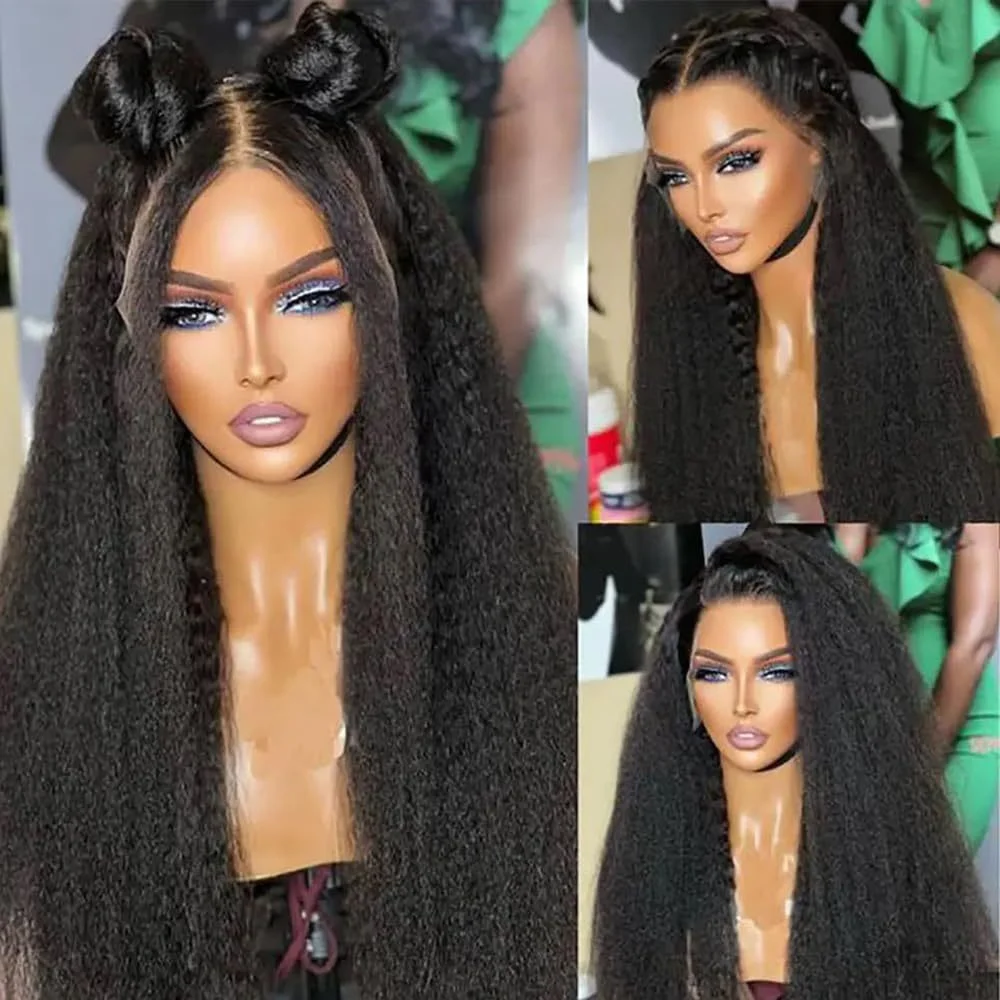13x4 Lace Front Wigs Human Hair Kinky Straight Wig Pre Plucked BleachedKnots HD Lace Yaki Straight Wig Natural Hairline
13x4 Lace Front Wigs Human Hair Kinky Straight Wig Pre Plucked BleachedKnots HD Lace Yaki Straight Wig Natural Hairline
