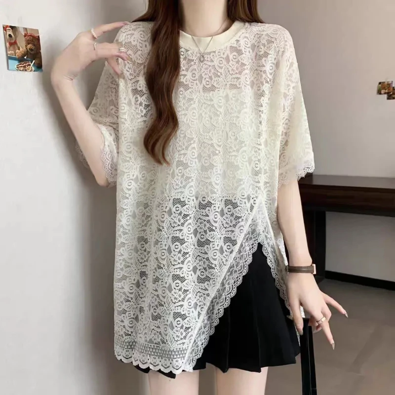 Lace T-Shirt With Asymmetrical Hem For Women Summer Sweet Style Casual Wear
Lace T-Shirt With Asymmetrical Hem For Women Summer Sweet Style Casual Wear