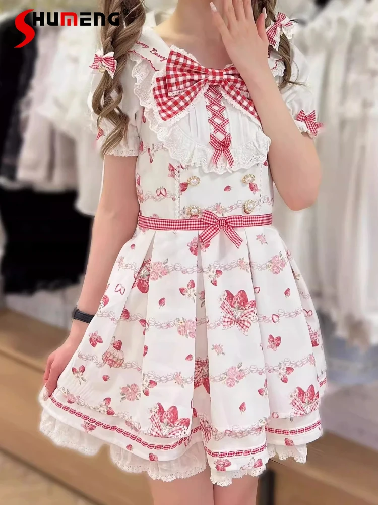 LIZ Lolita Dress Set Girls Japanese Mines Style Strawberry Embroidery Big Bow Sweet Short Dress Skirts Two-Piece Sets for Women
LIZ Lolita Dress Set Girls Japanese Mines Style Strawberry Embroidery Big Bow Sweet Short Dress Skirts Two-Piece Sets for Women