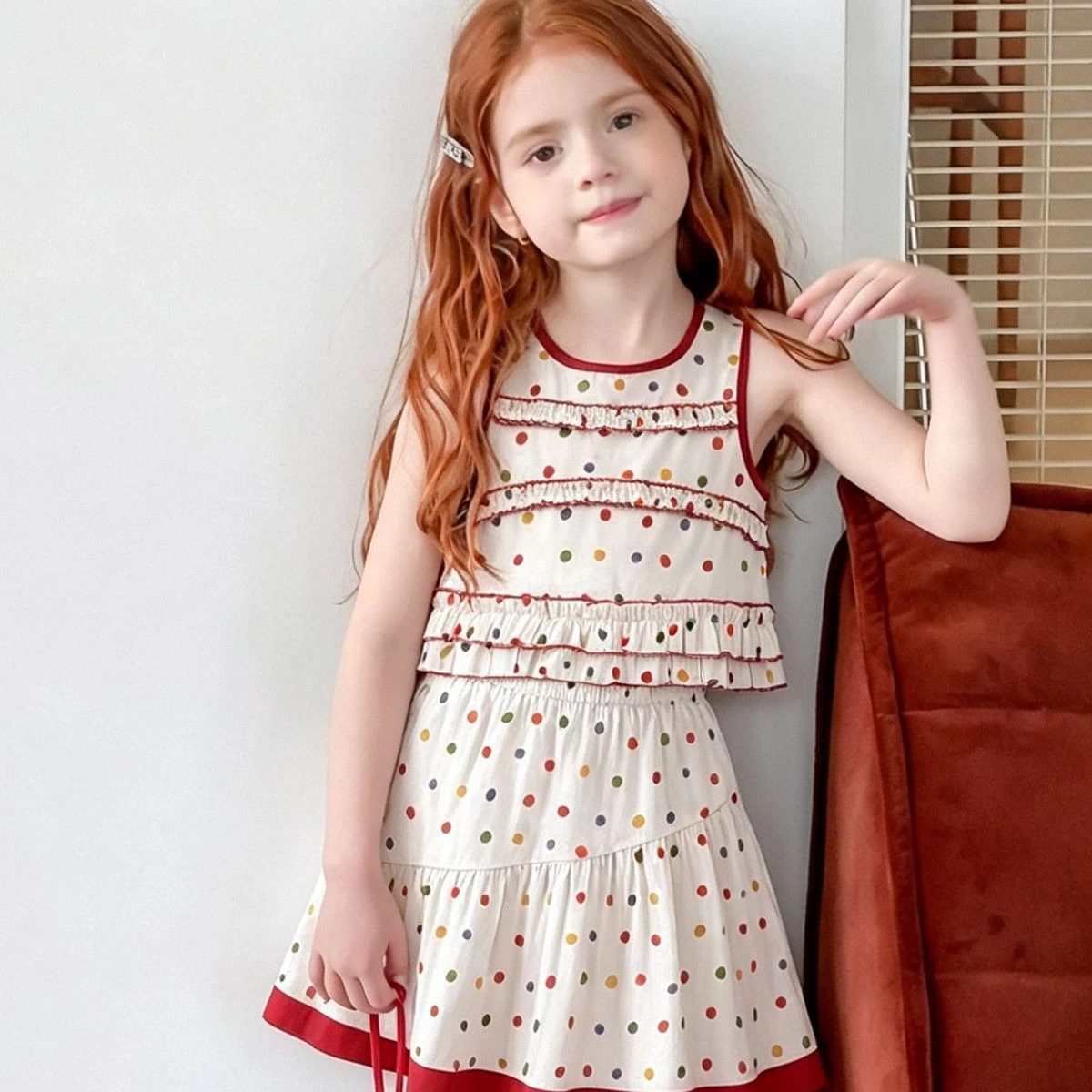 Girls Suit 2026 Spring and Summer New Childrens Clothing Korean Style Girl Baby Color Polka Dot Vest Half Skirt Two Sets
Girls Suit 2026 Spring and Summer New Childrens Clothing Korean Style Girl Baby Color Polka Dot Vest Half Skirt Two Sets