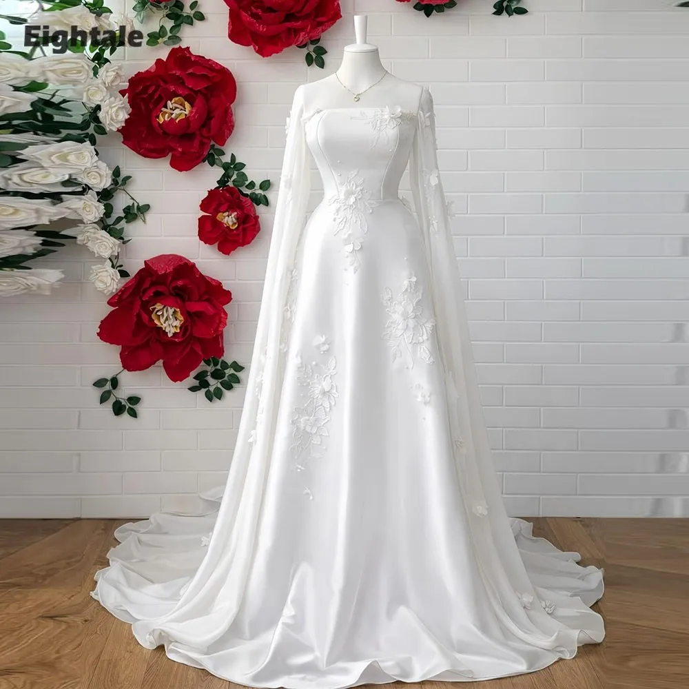 Eightale Arabic Wedding Dress Customized Ivory O-Neck Bridal Gown Cap Sleeves Muslim Pleats 3D Flowers A-Line Bride Party Dress
Eightale Arabic Wedding Dress Customized Ivory O-Neck Bridal Gown Cap Sleeves Muslim Pleats 3D Flowers A-Line Bride Party Dress