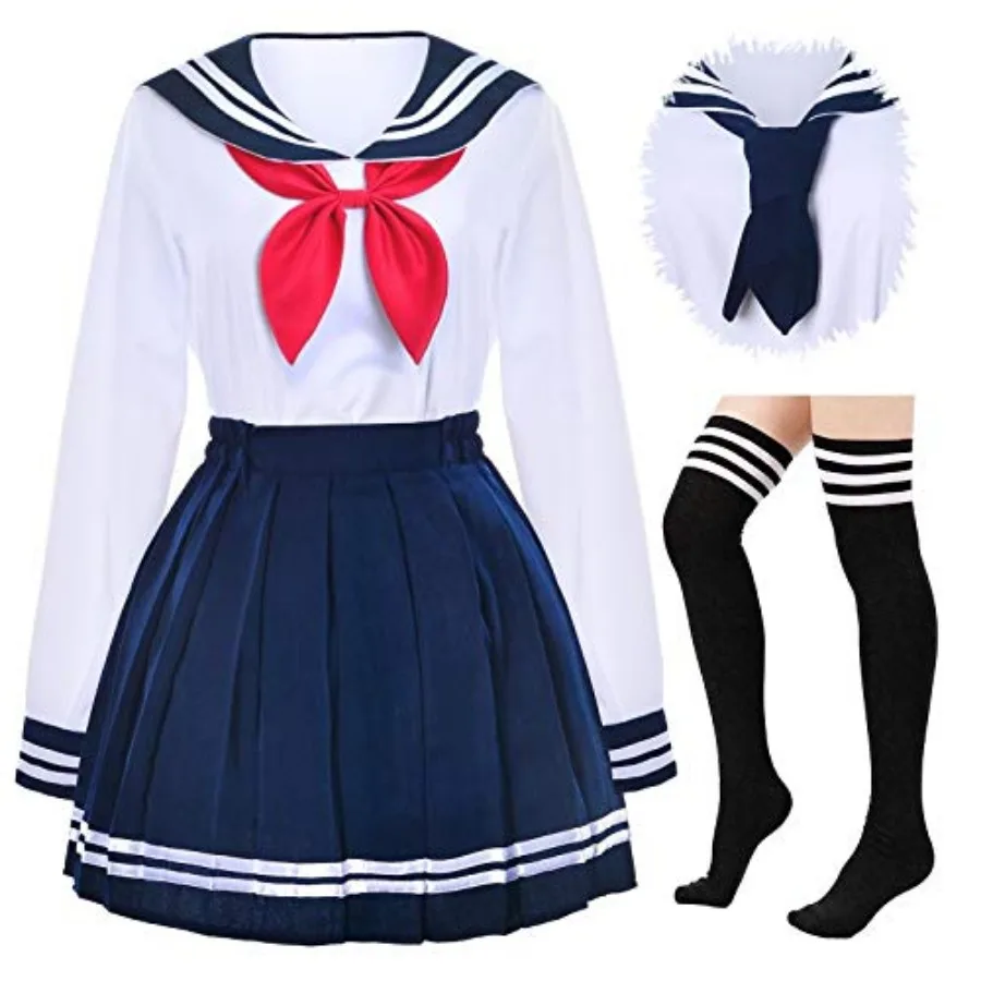 Japanese School Girls Uniform Sailor Navy Blue Pleated Skirt Anime Cosplay Costumes with Socks Set SSF13
Japanese School Girls Uniform Sailor Navy Blue Pleated Skirt Anime Cosplay Costumes with Socks Set SSF13