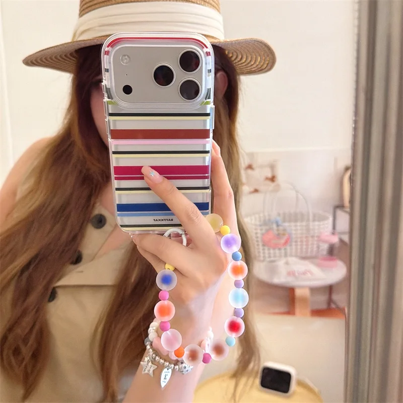 For iPhone 17 16 15 Pro Max Case Clear Colorful Stripe Soft TPU Cover With Bead Wrist Strap Anti Drop Shockproof Phone Shell New
For iPhone 17 16 15 Pro Max Case Clear Colorful Stripe Soft TPU Cover With Bead Wrist Strap Anti Drop Shockproof Phone Shell New