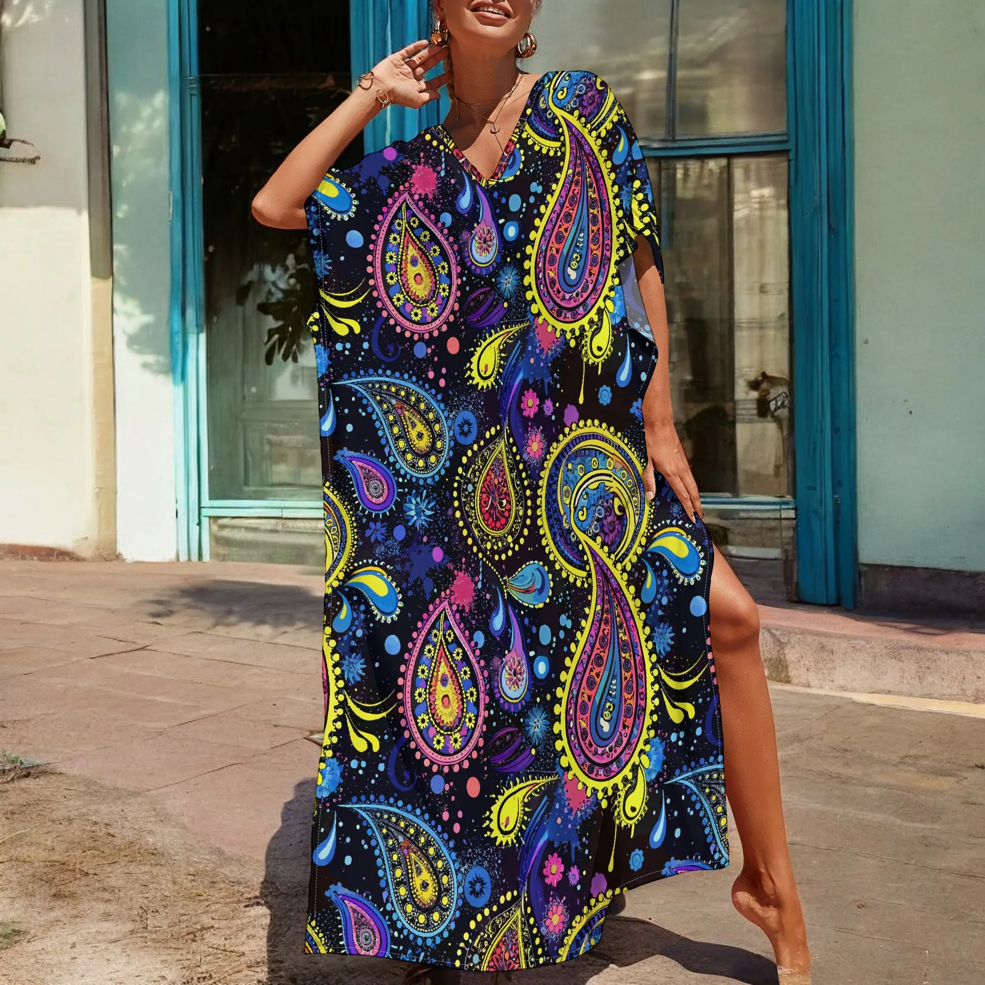 Neon Paisley Print Long Kaftan Dress S-3XL Colorful Festival or Party Wear for Black Women
Neon Paisley Print Long Kaftan Dress S-3XL Colorful Festival or Party Wear for Black Women