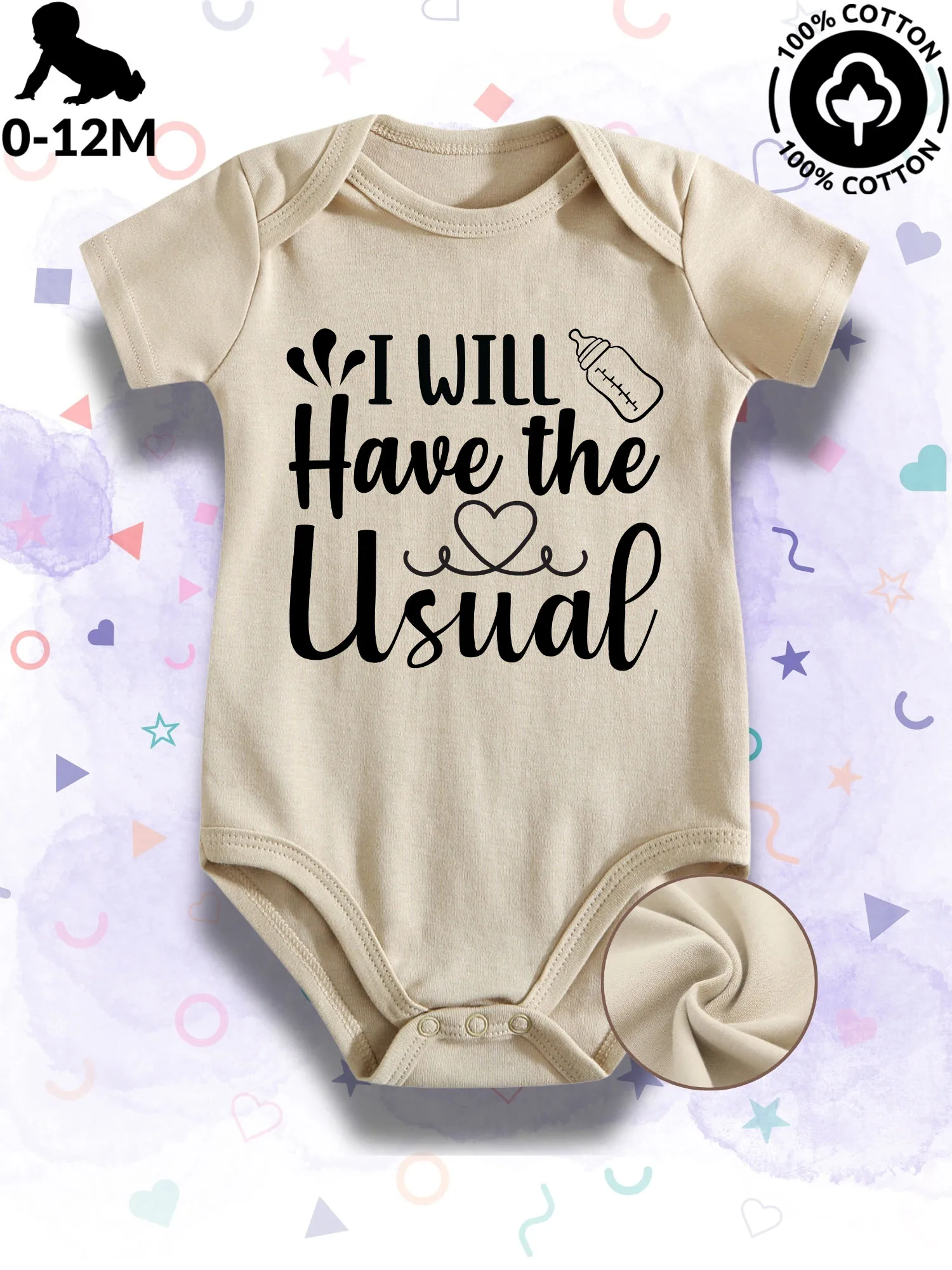 I Will Have The Usual Unisex Baby Bodysuit, 100% Cotton Soft Onesie, All-Season Wear Beige Crawling Suit 190GSM
I Will Have The Usual Unisex Baby Bodysuit, 100% Cotton Soft Onesie, All-Season Wear Beige Crawling Suit 190GSM