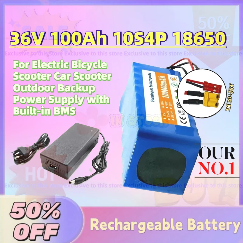 New 36V 100Ah 10S4P 18650 Li-Ion Battery for Electric Bicycle Scooter Car Scooter Outdoor Backup Power Supply with Built-in BMS
New 36V 100Ah 10S4P 18650 Li-Ion Battery for Electric Bicycle Scooter Car Scooter Outdoor Backup Power Supply with Built-in BMS