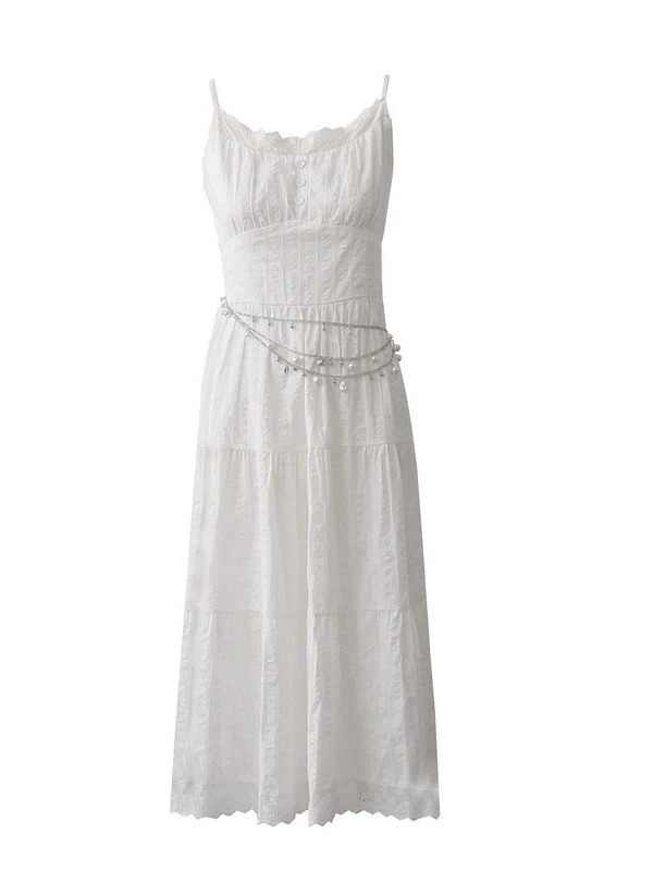 French Gentle Style Embroidered Lace Lace Jacquard Waist-hugging Fashion Trend Suspender Dress Dress Seaside White Long Skirt 
French Gentle Style Embroidered Lace Lace Jacquard Waist-hugging Fashion Trend Suspender Dress Dress Seaside White Long Skirt