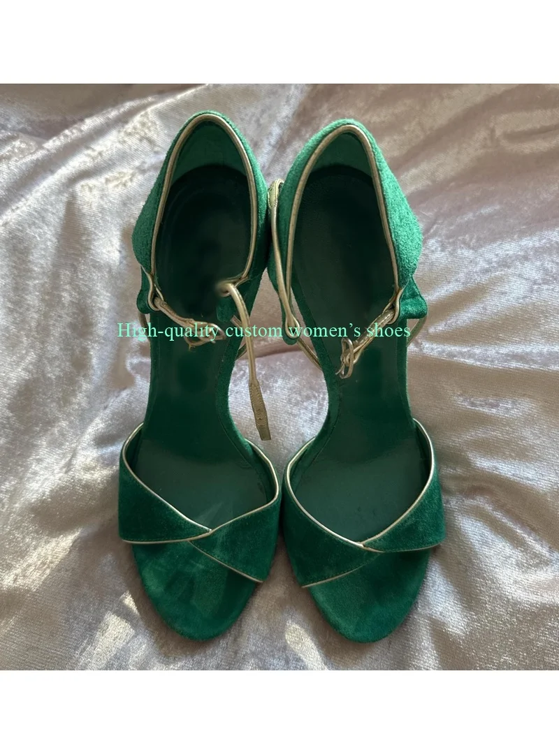 Pointed-Toe, Open-Toe Velvet Fabric Stiletto Heels Ankle Buckle Sky-High Heels Green sandals Luxury Women's Footwear 2026
Pointed-Toe, Open-Toe Velvet Fabric Stiletto Heels Ankle Buckle Sky-High Heels Green sandals Luxury Women's Footwear 2026