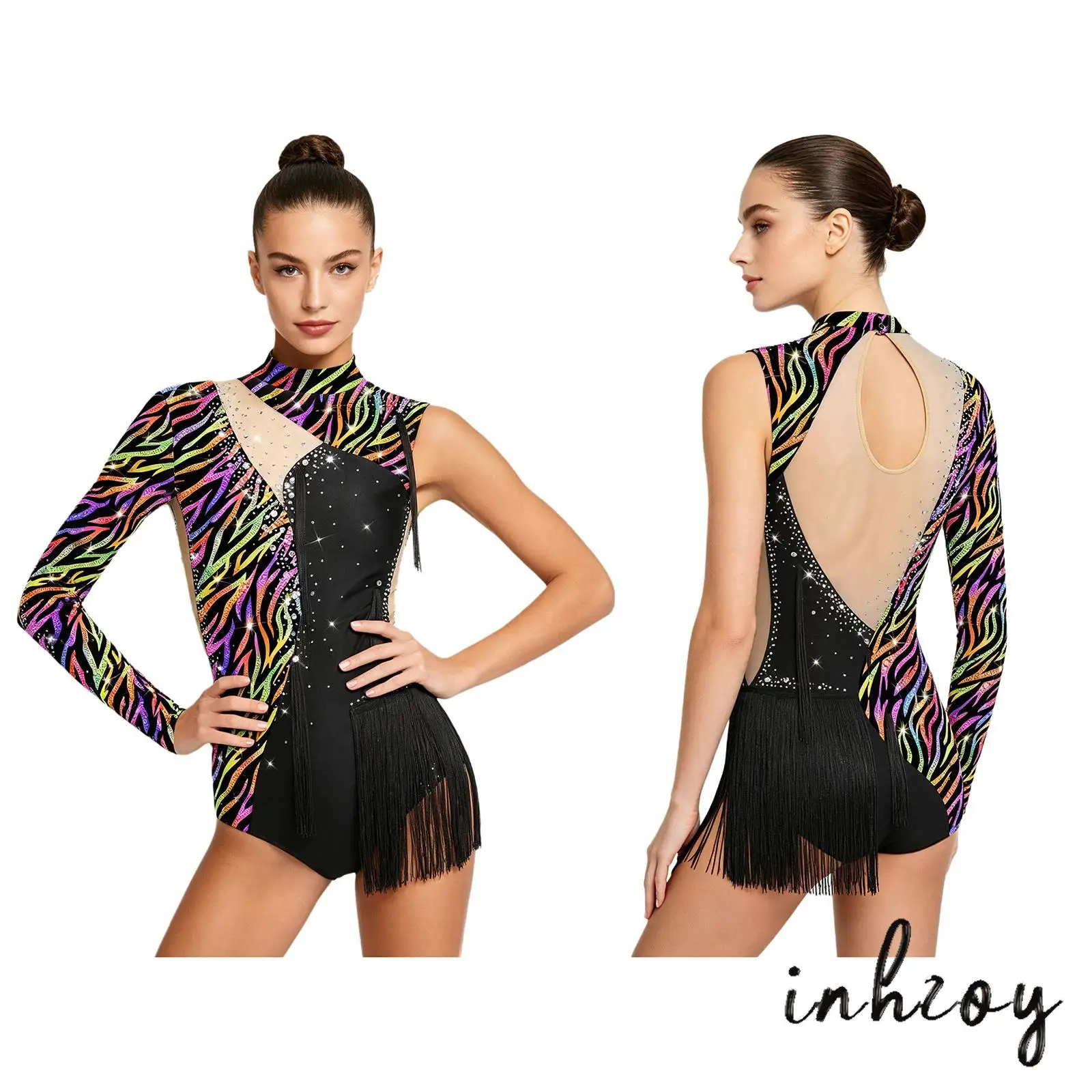 Rhinestone Tassel Ballet Ballroom Dance Leotard for Women Single Long Sleeve Print Bodysuit Gymnastics Competition Dancewear
Rhinestone Tassel Ballet Ballroom Dance Leotard for Women Single Long Sleeve Print Bodysuit Gymnastics Competition Dancewear