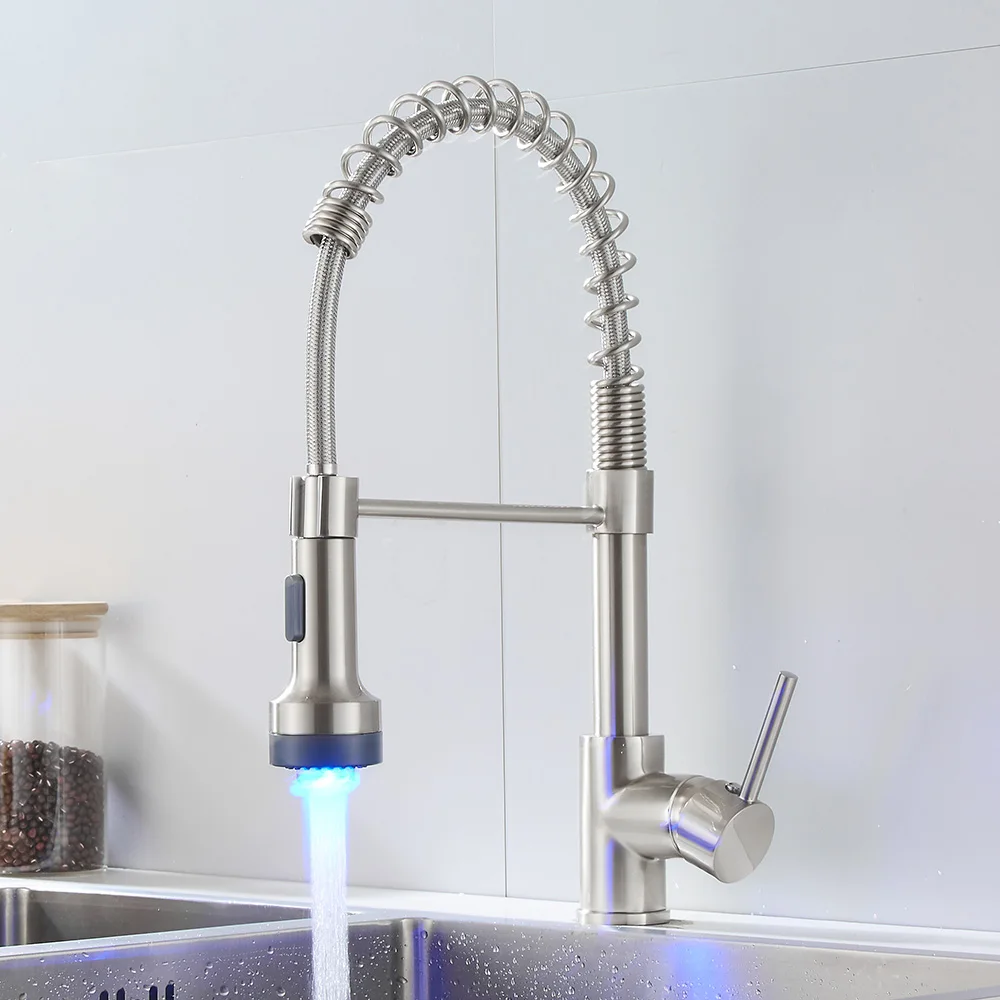Kitchen Faucet Brushed Nickel Brass Single Hole Deck Mounted Pull Down With LED Light Kitchen Sink Mixer Tap MK9804BNL
Kitchen Faucet Brushed Nickel Brass Single Hole Deck Mounted Pull Down With LED Light Kitchen Sink Mixer Tap MK9804BNL