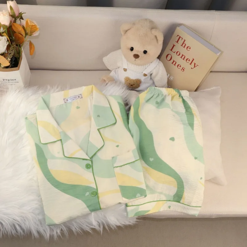 Women's Nightwear Cloud Cotton Short Sleeve Shorts Female Pajamas Simple Green Rainbow Cardigan Summer Casual Korean Sleepwear
Women's Nightwear Cloud Cotton Short Sleeve Shorts Female Pajamas Simple Green Rainbow Cardigan Summer Casual Korean Sleepwear