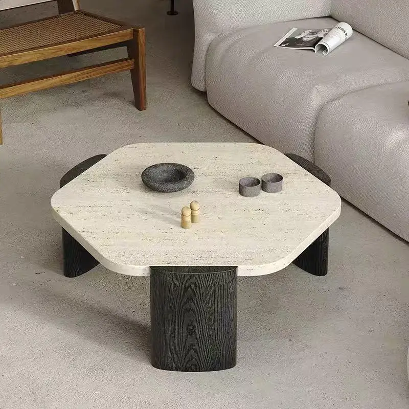 Nordic special-shaped hexagonal black solid wood coffee table light luxury living room small apartment homestay natural traverti 
Nordic special-shaped hexagonal black solid wood coffee table light luxury living room small apartment homestay natural traverti