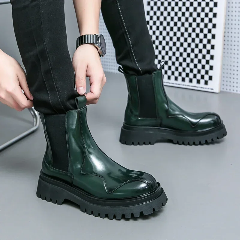 New Chelsea Boots for Men Green Black Patent Leather Round Toe Slip-On Shoes for Men with Size 38-44 Ankle Boots
New Chelsea Boots for Men Green Black Patent Leather Round Toe Slip-On Shoes for Men with Size 38-44 Ankle Boots
