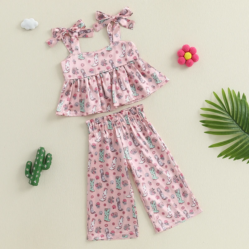 Girls Sleeveless Top and Pants Set Featuring Cute Boot Print Design and Tie-up Camisole with Long Trousers for a Stylish
Girls Sleeveless Top and Pants Set Featuring Cute Boot Print Design and Tie-up Camisole with Long Trousers for a Stylish