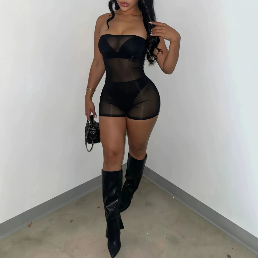 Sexy Gloss Mesh See Through Stretchy Bodycon Jumpsuits Woman Romper Off Shoulder Sleeveless Backless Slim Fashion Clubwear
Sexy Gloss Mesh See Through Stretchy Bodycon Jumpsuits Woman Romper Off Shoulder Sleeveless Backless Slim Fashion Clubwear