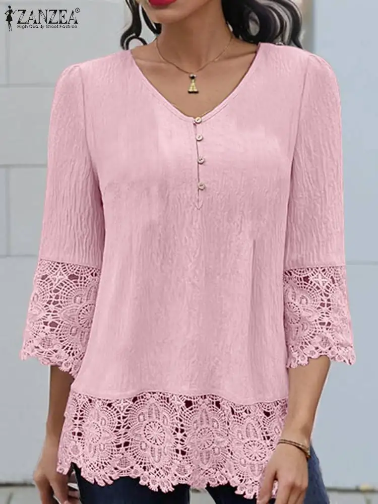 ZANZEA Korean Fashion Casual Blouses V Neck Solid Color Lace Patchwork 3/4 Sleeve Shirt Tops Autumn 2024 Elegant Women Blusas
ZANZEA Korean Fashion Casual Blouses V Neck Solid Color Lace Patchwork 3/4 Sleeve Shirt Tops Autumn 2024 Elegant Women Blusas