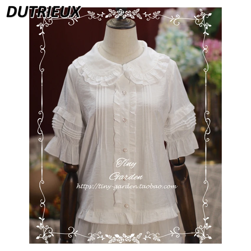 Sweet Cute Women's Tops Neckline Double Lace Short-sleeved Shirt Lolita Style Elegant Vintage Fasion Casual Blouse Female
Sweet Cute Women's Tops Neckline Double Lace Short-sleeved Shirt Lolita Style Elegant Vintage Fasion Casual Blouse Female