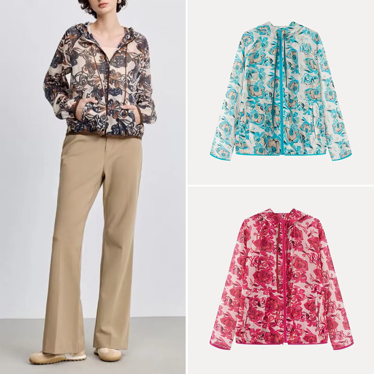 Fashionable Long Sleeve Print Hooded Short Coat Women's Spring Casual Style Drawstring Zipper Closure Plant Floral Patterned ...
Fashionable Long Sleeve Print Hooded Short Coat Women's Spring Casual Style Drawstring Zipper Closure Plant Floral Patterned ...