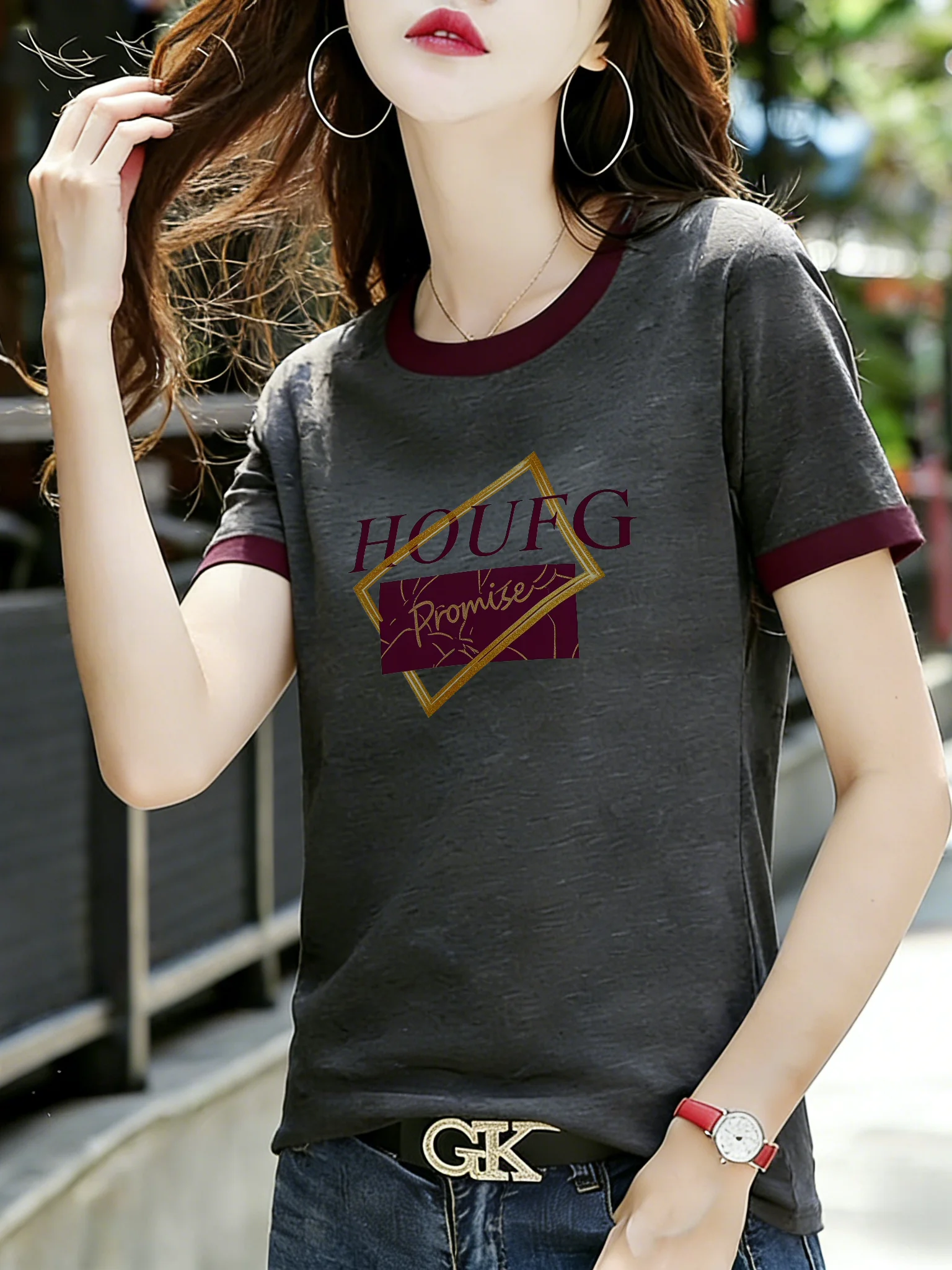 Color Block round Neck Short Sleeve T Shirt Women Casual Style Breathable Polyester Printed Top Slimming Base Shirt Summer
Color Block round Neck Short Sleeve T Shirt Women Casual Style Breathable Polyester Printed Top Slimming Base Shirt Summer