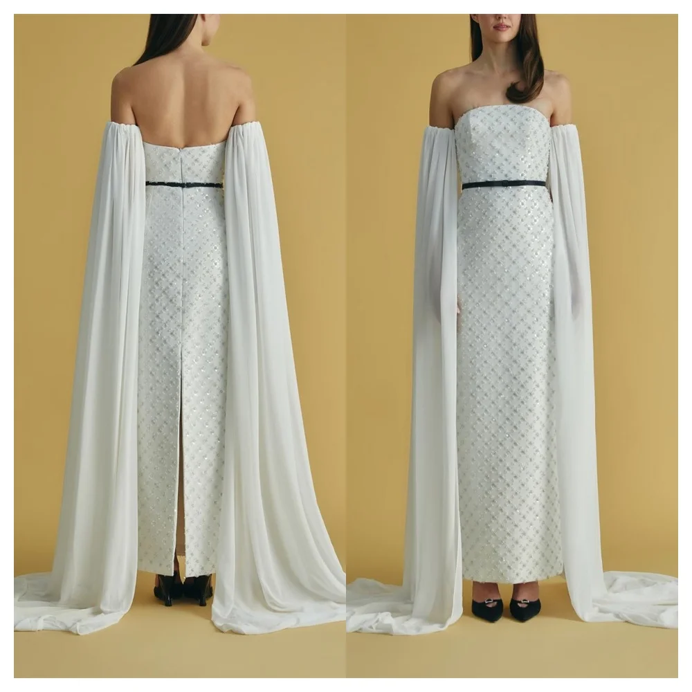 Customized High Quality White Jersey Evening Dress Luxury Strapless Long Sleeves Party Dress Exquisite Straight Celebrity Gowns
Customized High Quality White Jersey Evening Dress Luxury Strapless Long Sleeves Party Dress Exquisite Straight Celebrity Gowns