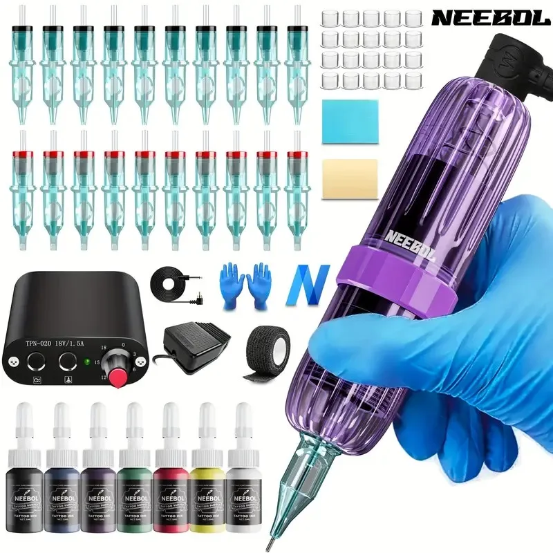 Neebol Complete Tattoo Machine Kit, 20 Cartridge Needles, 7 Inks, Rotary Tattoo Pen With Power Supply, Foot Pedal, Tattoo Supply
Neebol Complete Tattoo Machine Kit, 20 Cartridge Needles, 7 Inks, Rotary Tattoo Pen With Power Supply, Foot Pedal, Tattoo Supply