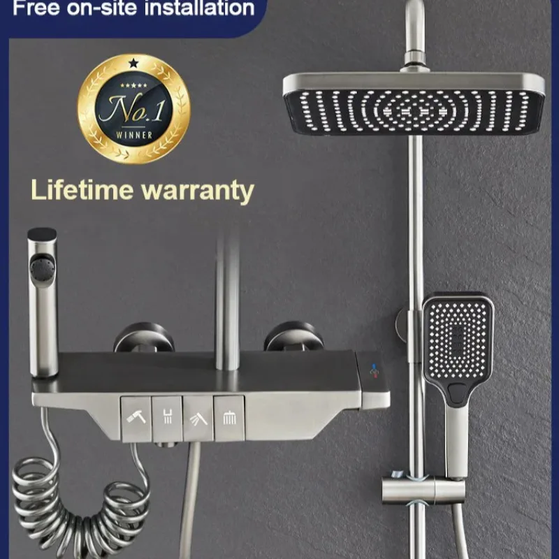 Smart Shower Head Set Intelligent Bathroom Fixture Fourspeed LED Brass Faucets Stainless Steel Shower Head with Digital Display
Smart Shower Head Set Intelligent Bathroom Fixture Fourspeed LED Brass Faucets Stainless Steel Shower Head with Digital Display