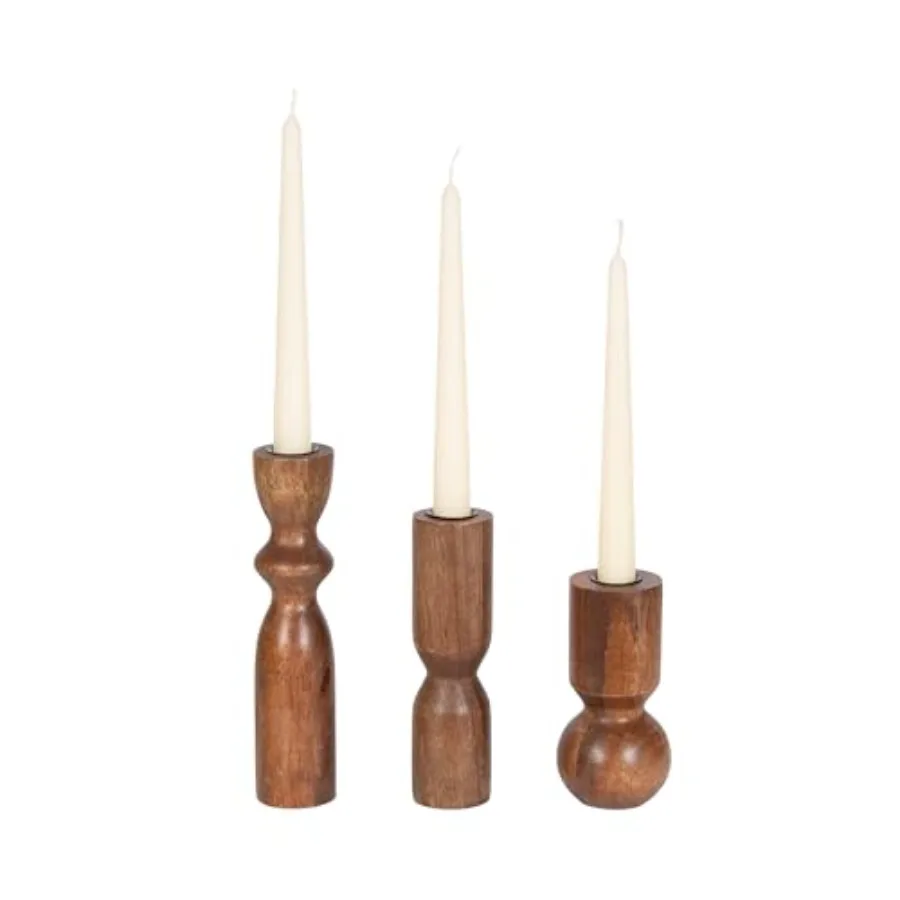 Pico Modern Three-Piece Mango Wood Taper Candle Holder Set Set of 3 Walnut Brown Transitional Wooden Candlestick Holders for Di
Pico Modern Three-Piece Mango Wood Taper Candle Holder Set Set of 3 Walnut Brown Transitional Wooden Candlestick Holders for Di