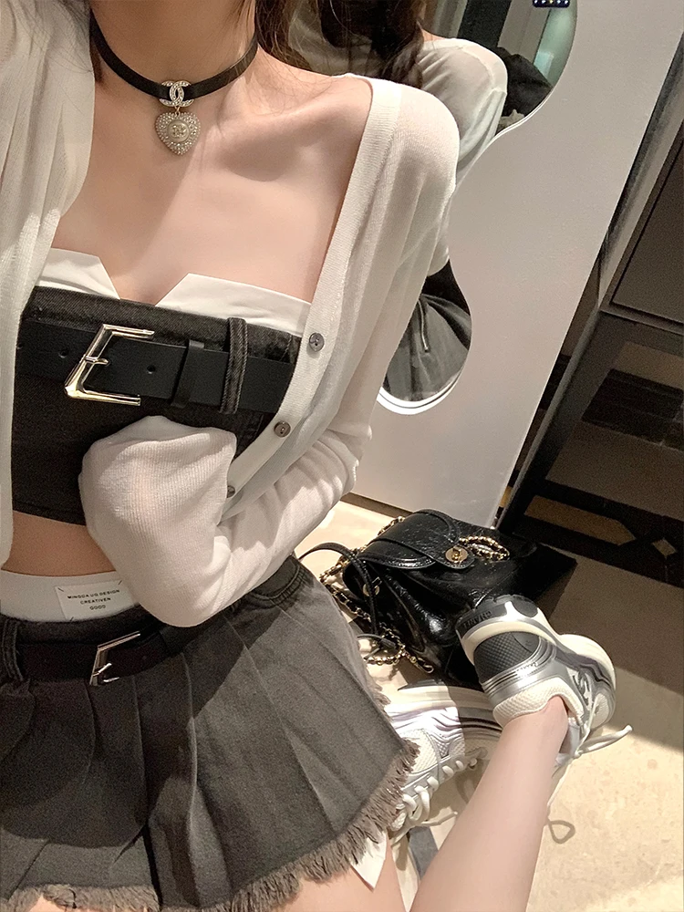 NAYA CHAN Spicy Girl Джинсовый укороченный топ и юбка Женская утягивающая юбка с высокой талией Комплект из двух предметов Dr
NAYA CHAN Spicy Girl Джинсовый укороченный топ и юбка Женская утягивающая юбка с высокой талией Комплект из двух предметов Dr