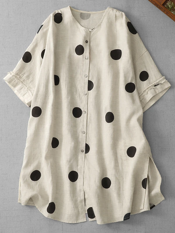 Elegant Korean Style Polka Dot Print Single Button round Neck Short Sleeve Women's Summer Casual Top Fashionable Shirt
Elegant Korean Style Polka Dot Print Single Button round Neck Short Sleeve Women's Summer Casual Top Fashionable Shirt