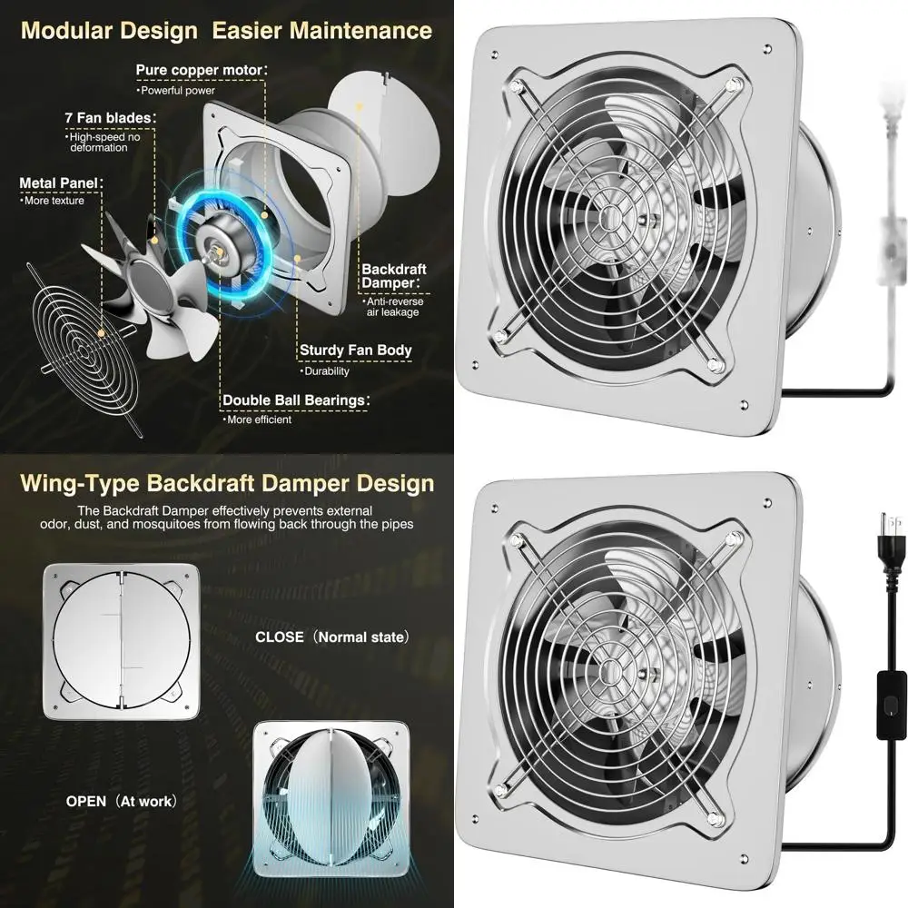 10 Silver Wall-Mounted Stainless Steel Ventilation Fan with Switch for Bathroom, Kitchen, Workshop, or Basement
10 Silver Wall-Mounted Stainless Steel Ventilation Fan with Switch for Bathroom, Kitchen, Workshop, or Basement