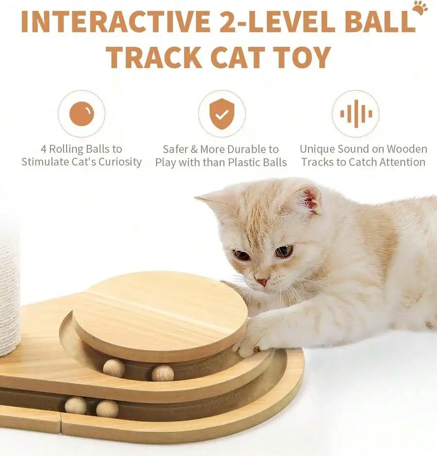 Medium-Sized Two-Tier Sisal Cat Scratching Post, Indoor Cat Interactive Toy, Wooden Ball Track With Hanging Ball For Kittens
Medium-Sized Two-Tier Sisal Cat Scratching Post, Indoor Cat Interactive Toy, Wooden Ball Track With Hanging Ball For Kittens