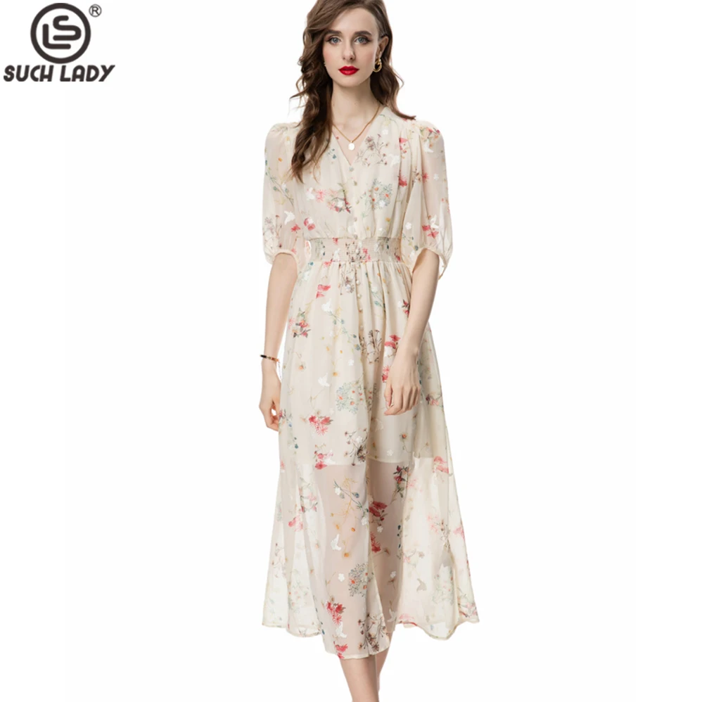 Women's Runway Dresses Sexy V Neck Half Sleeves Floral Printed Elegant High Street Casual Mid Everyday Vestidos
Women's Runway Dresses Sexy V Neck Half Sleeves Floral Printed Elegant High Street Casual Mid Everyday Vestidos