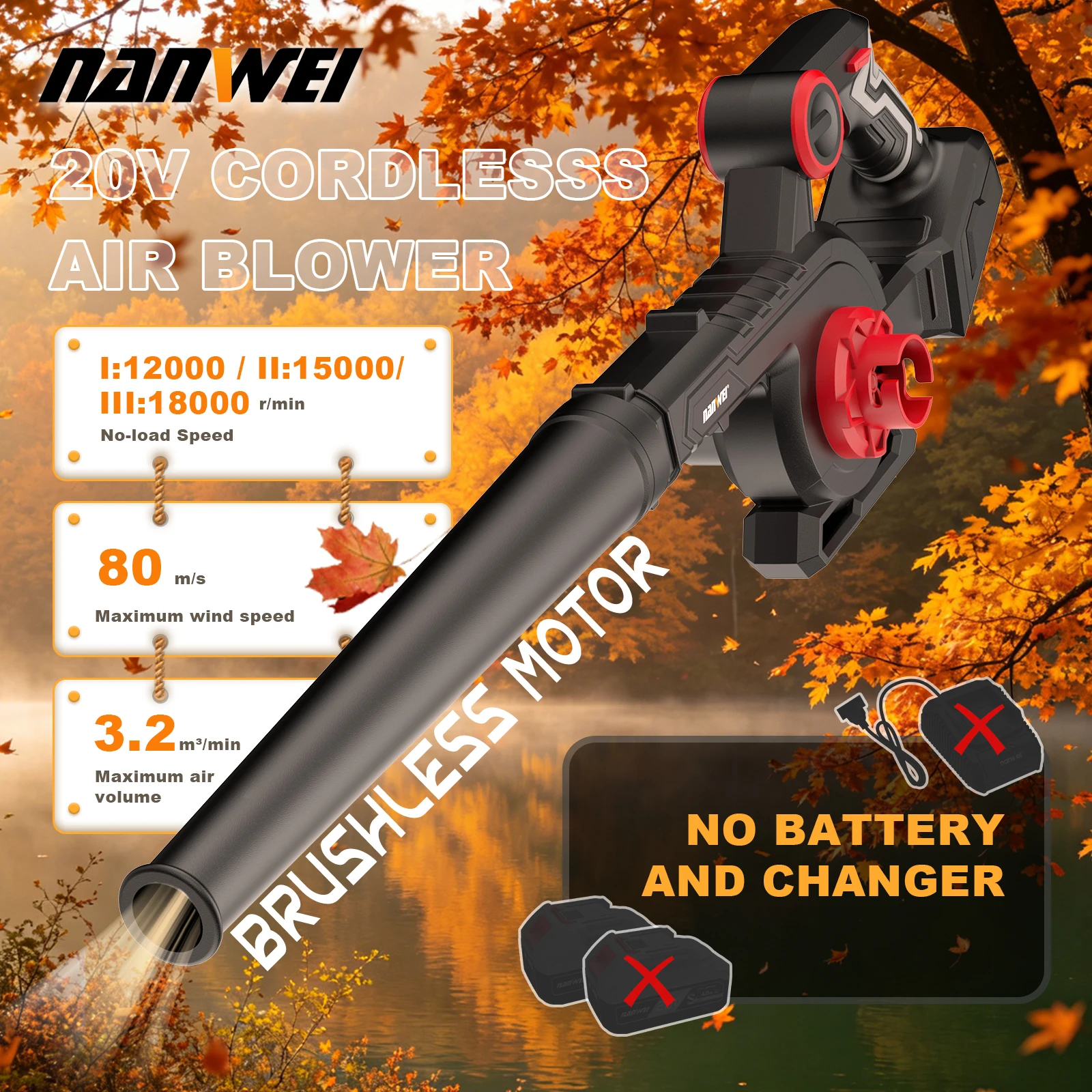 NANWEI Cordless DIY Garden Tools 20V High Capacity Lithium Battery Blower Dust Blower Computer Car Duster
NANWEI Cordless DIY Garden Tools 20V High Capacity Lithium Battery Blower Dust Blower Computer Car Duster