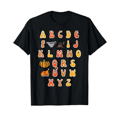 Thanksgiving ABC Alphabet Turkey Day Fall Teacher Men T-Shirt WHX 180g