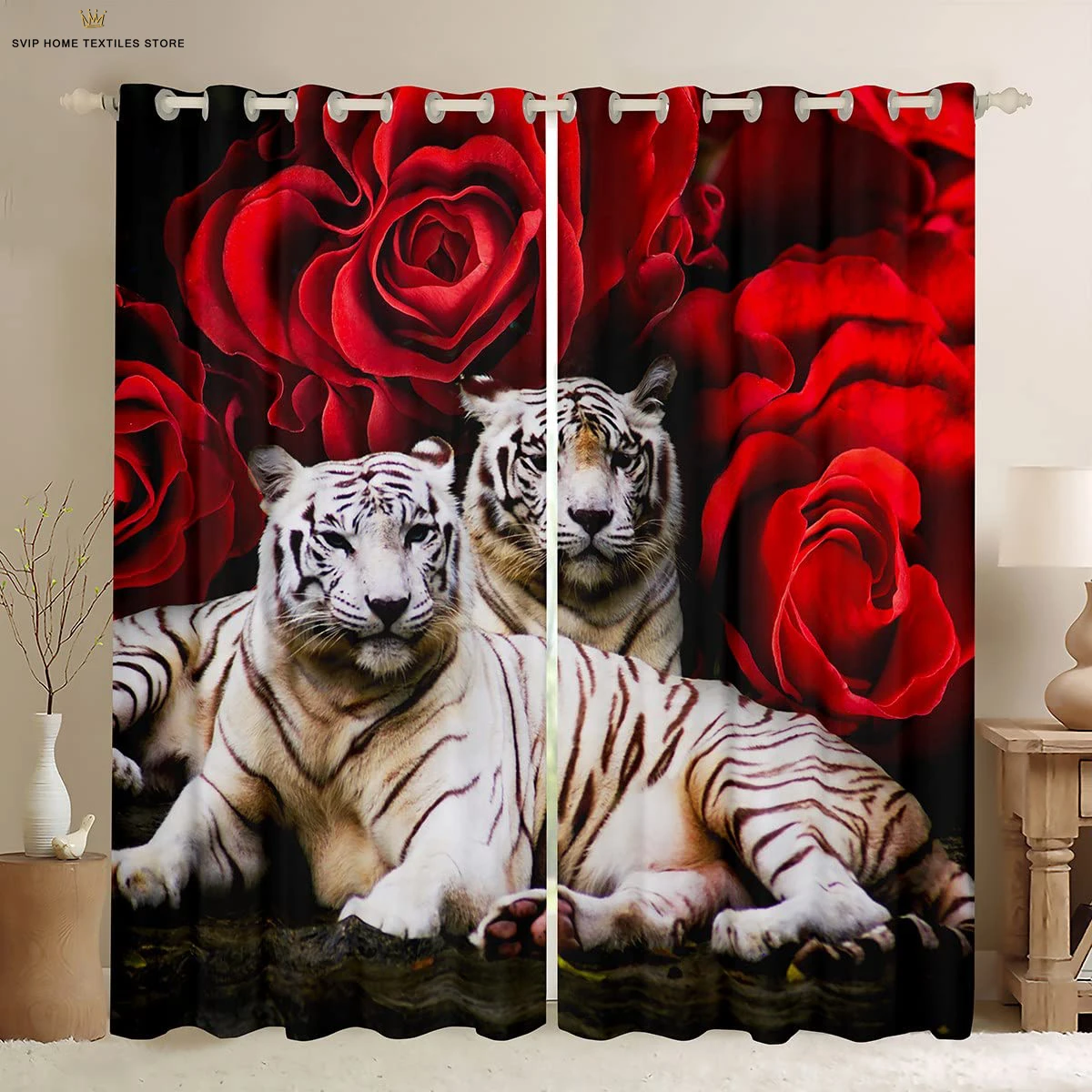 Rose Flower Tiger Animal 3D Printing Curtain, Retro Curtain, Window Decoration, Rod Pocket, Home Decoration, 2 Pieces
Rose Flower Tiger Animal 3D Printing Curtain, Retro Curtain, Window Decoration, Rod Pocket, Home Decoration, 2 Pieces