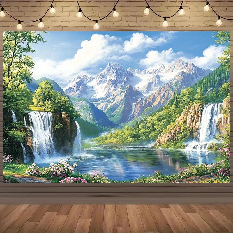 1 2D плоская ткань из полиэстера с натуральным пейзажем - горные вид с водопадом и вершины со снежной крышкой, идеально подходит для вечеринок
1 2D плоская ткань из полиэстера с натуральным пейзажем - горные вид с водопадом и вершины со снежной крышкой, идеально подходит для вечеринок