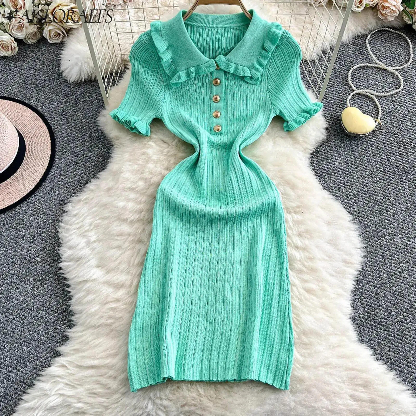 2025 Women's Elegant Knitted Bodycon Dress Short Sleeve Vintage Buttons Stretchy Textured Dress for Causal Office Birthday Party
2025 Women's Elegant Knitted Bodycon Dress Short Sleeve Vintage Buttons Stretchy Textured Dress for Causal Office Birthday Party