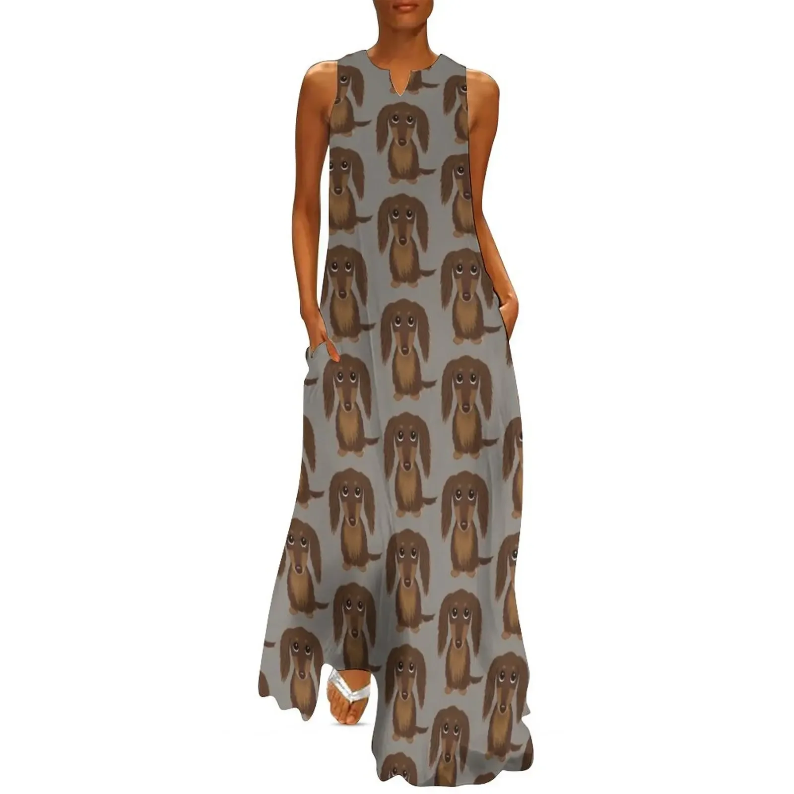 Longhaired Chocolate Brown Dachshund Cartoon Dog Long Dress Woman's evening dress wedding dresses for parties Dress
Longhaired Chocolate Brown Dachshund Cartoon Dog Long Dress Woman's evening dress wedding dresses for parties Dress
