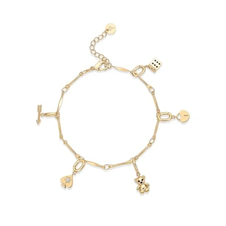 14K Gold Plated Adjustable Bracelet for Women Twisted Bar and Paperclip Charm Chain Bracelets with Moon, Evil Eye, Teddy Bear,
14K Gold Plated Adjustable Bracelet for Women Twisted Bar and Paperclip Charm Chain Bracelets with Moon, Evil Eye, Teddy Bear,