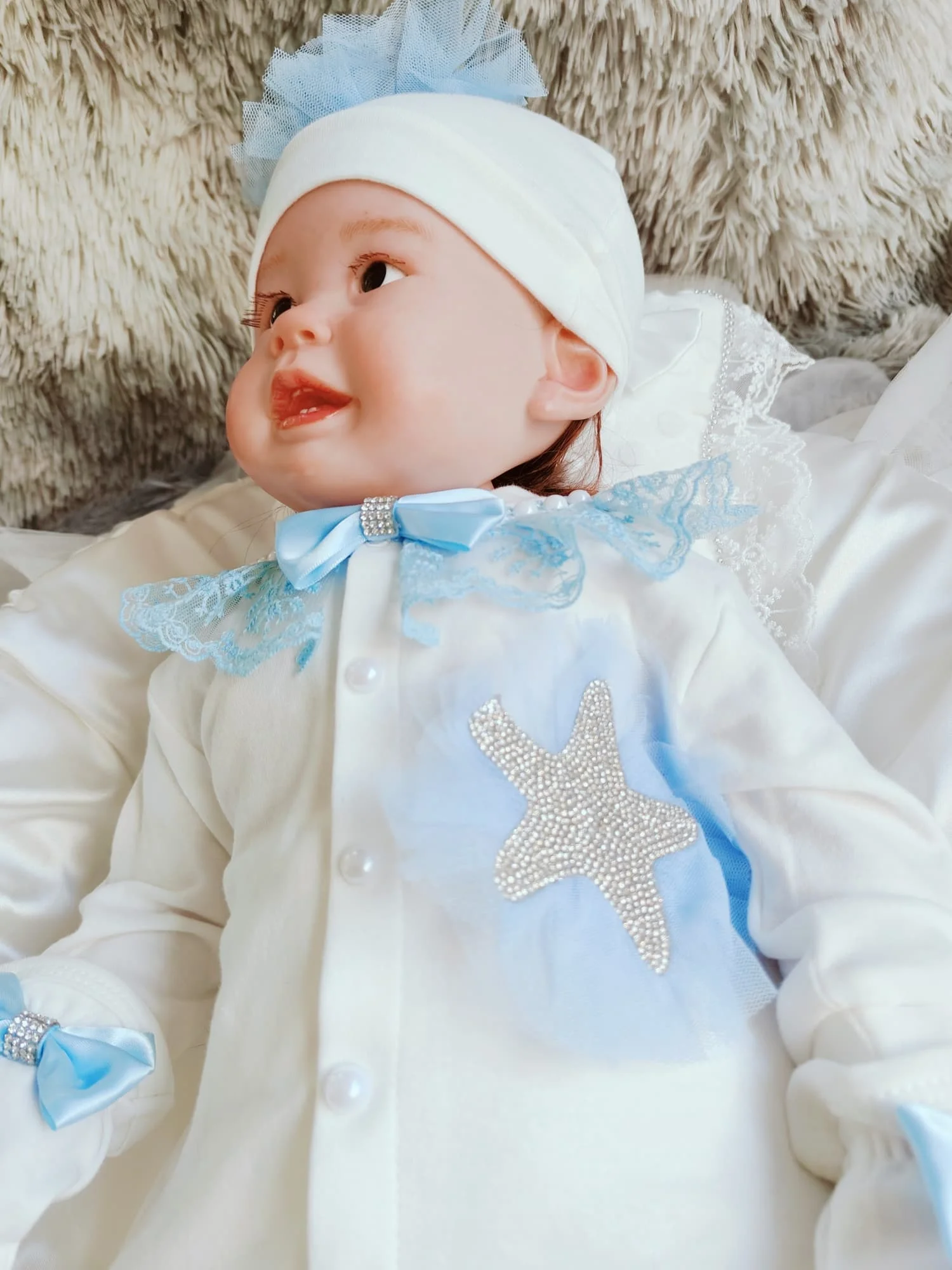 3Pcs Enchanting Ocean Themed Baby Girl Romper Set Soft Cotton Footed Jumpsuit Blue Lace Collar Starfish Decor Headband Quality
3Pcs Enchanting Ocean Themed Baby Girl Romper Set Soft Cotton Footed Jumpsuit Blue Lace Collar Starfish Decor Headband Quality