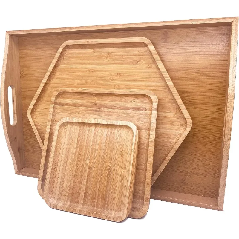 Bamboo Serving Trays Charcuterie Platter 16.5"x11.8"(42x30cm with Handle, Set Includes 1xHexagon 12.5"(32cm)+1xSquare
Bamboo Serving Trays Charcuterie Platter 16.5"x11.8"(42x30cm with Handle, Set Includes 1xHexagon 12.5"(32cm)+1xSquare