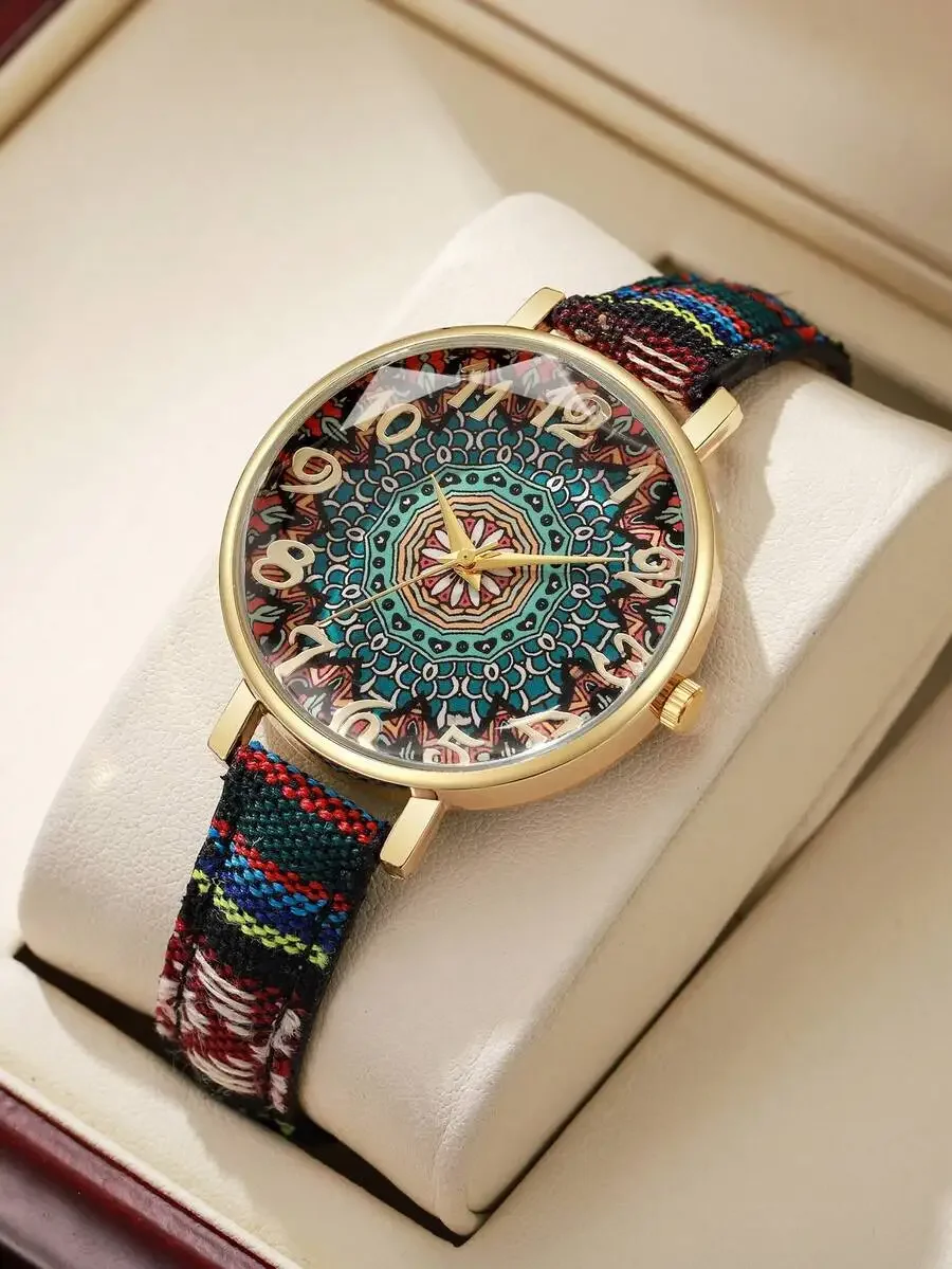 Elegant Fashion Womens Mandala Dial Quartz Wrist Watch With Fabric Strap
Elegant Fashion Womens Mandala Dial Quartz Wrist Watch With Fabric Strap