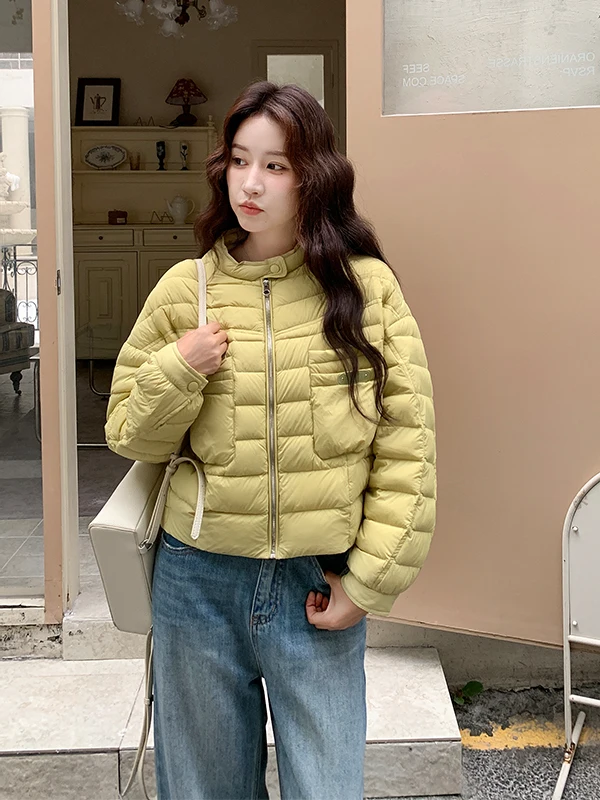 Легкая женская зимняя пуховая куртка: модный дизайн, теплая верхняя одежда, повседневный стиль, стандартный крой, белый пух.
Легкая женская зимняя пуховая куртка: модный дизайн, теплая верхняя одежда, повседневный стиль, стандартный крой, белый пух.